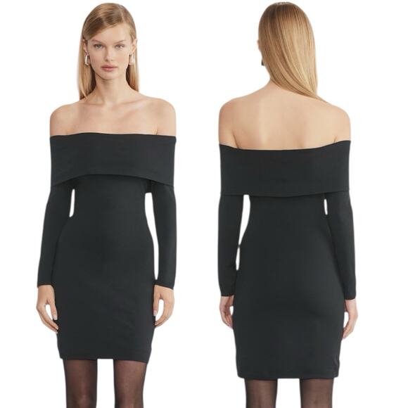 Aritzia Contour Castoro Off-Shoulder Bodycon Mini Dress Women’s L Black NWT $98 - Picture 1 of 8